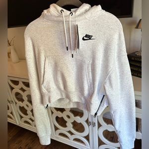 Nike Essentials athletic side zipper cropped hoodie sweater in white & grey